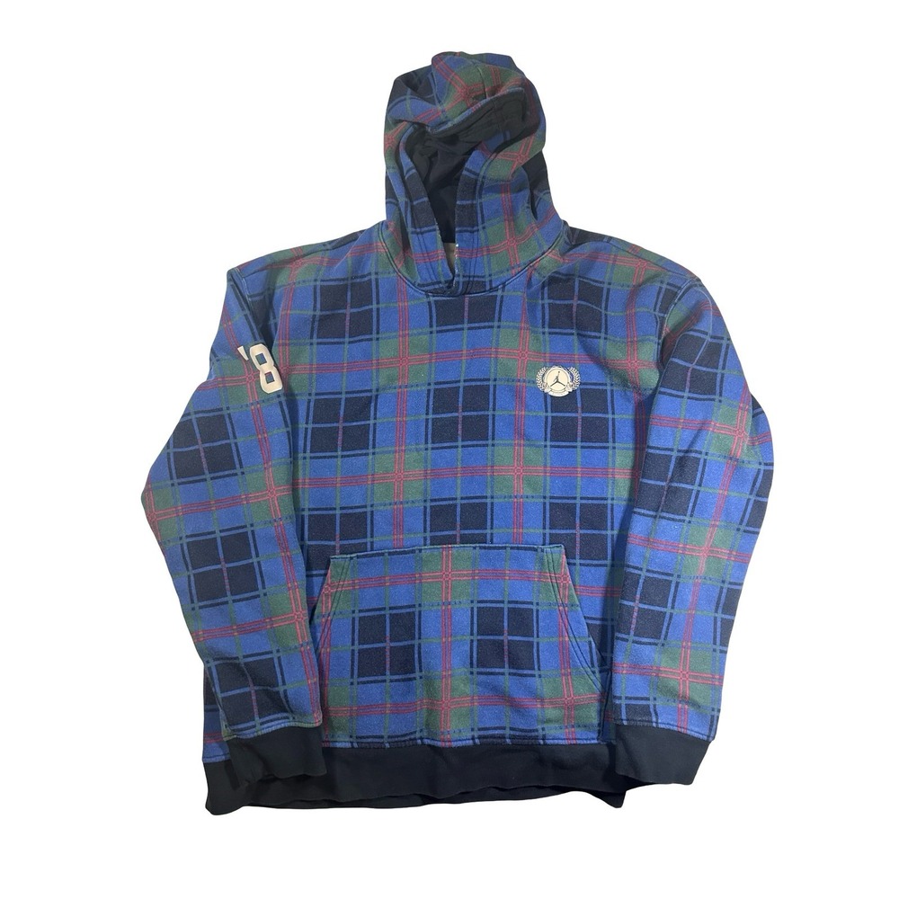 Jordan Brand Plaid Hoodie Blue Green Flight Jumpman 85 Pullover Mens XXL